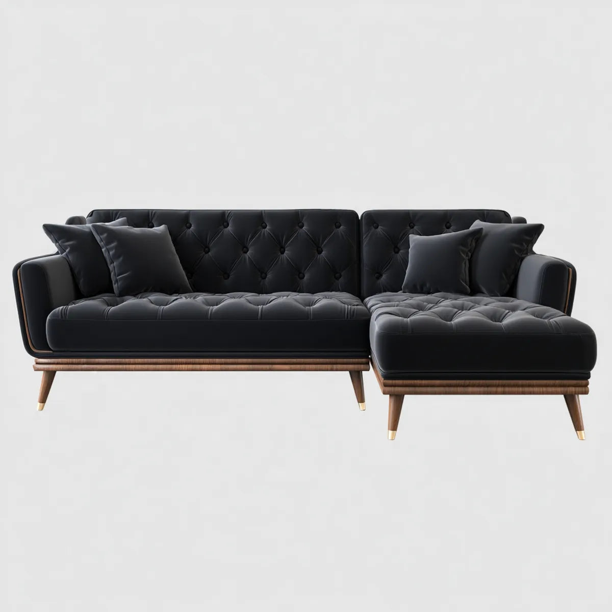 Ecksofa mit Recamiere rechts Schwarz 260 x 160 cm PU-Kunstleder Massivholzgestell L-Form
