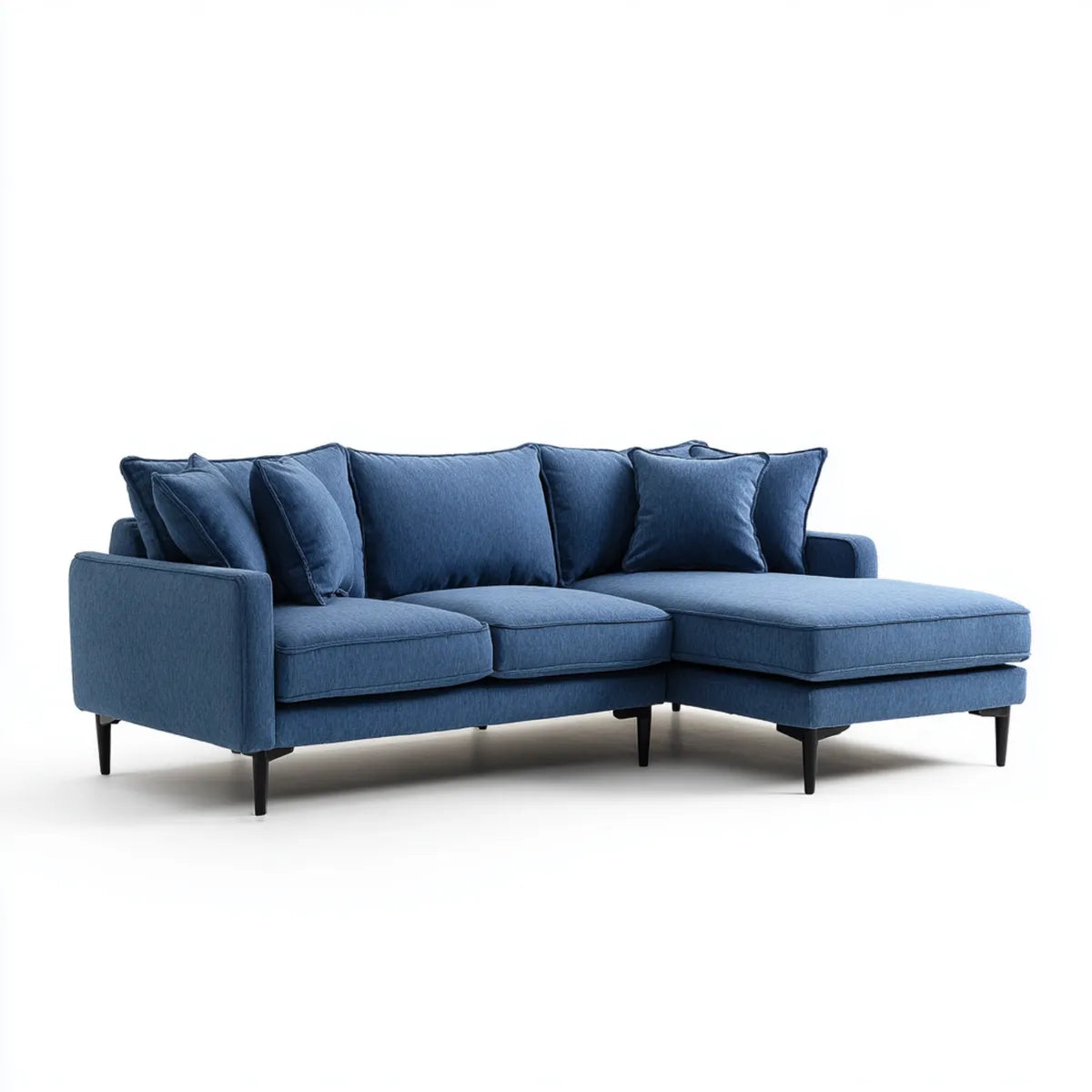 Ecksofa mit Recamiere Nachtblau 250 x 160 x 85 cm Polyester mit schwarzen Stahlfüßen
