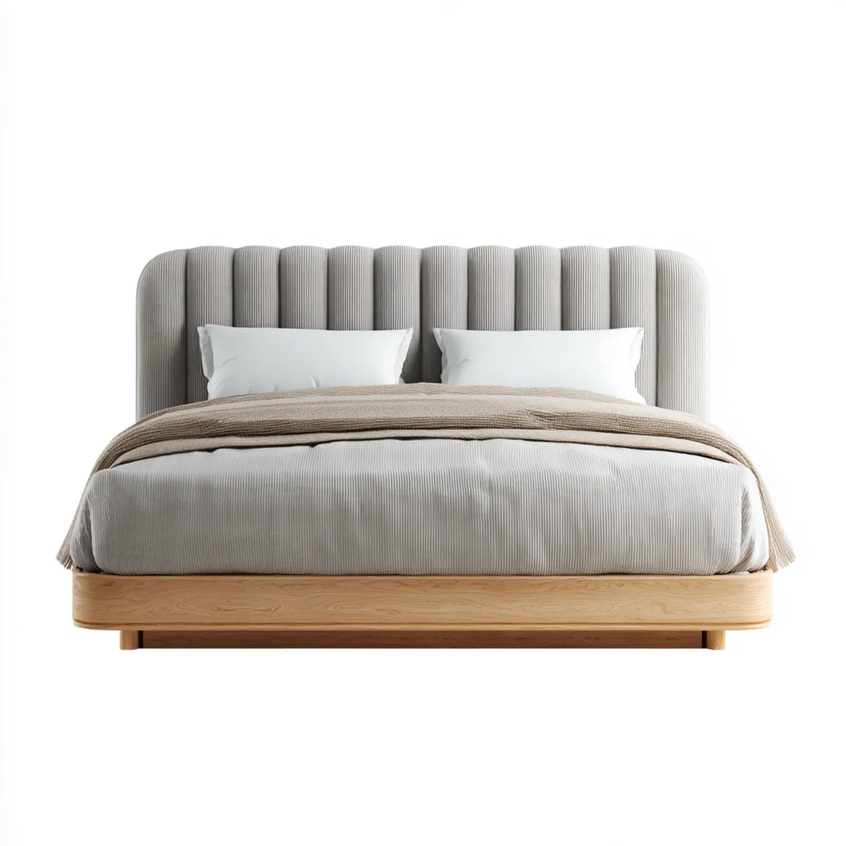 Polsterbett Doppelbett Hellgrau 180 x 200 cm mit Polyesterbezug Massivholzrahmen und abgerundetem Kopfteil