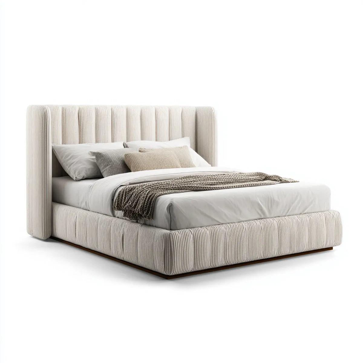 Polsterbett Doppelbett Creme 180 x 200 cm mit Cordbezug und gepolstertem Kopfteil