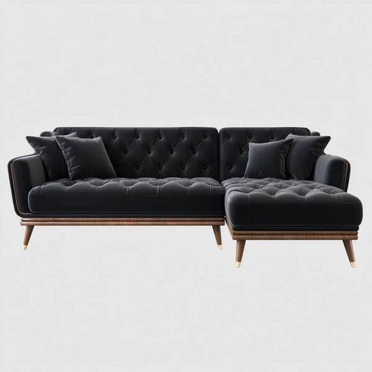 Ecksofa mit Recamiere rechts Schwarz 260 x 160 cm PU-Kunstleder Massivholzgestell L-Form