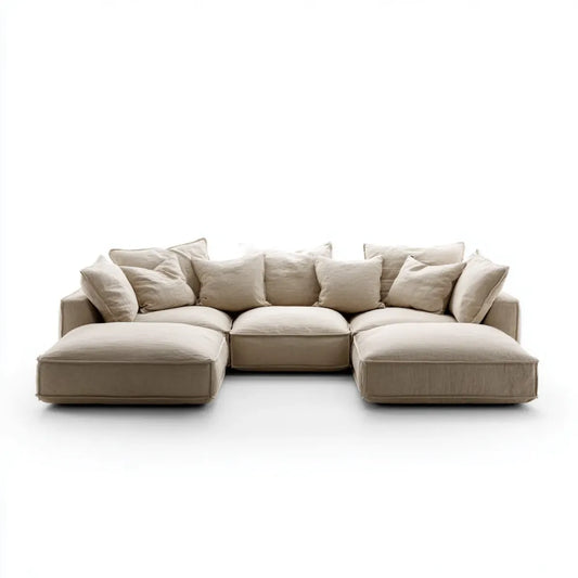 U-förmiges Ecksofa Beige 300 x 170 x 80 cm mit Polyesterbezug und Polyurethanschaumpolsterung