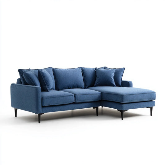 Ecksofa mit Recamiere Nachtblau 250 x 160 x 85 cm Polyester mit schwarzen Stahlfüßen