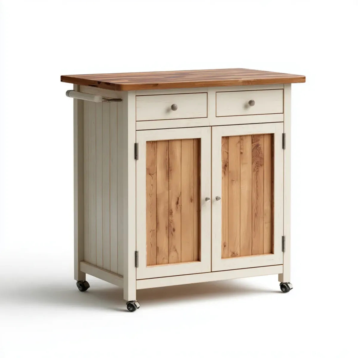 Küchenwagen mit Arbeitsplatte Weiß Naturholz 100 x 60 x 90 cm Massivholz Rechteckig
