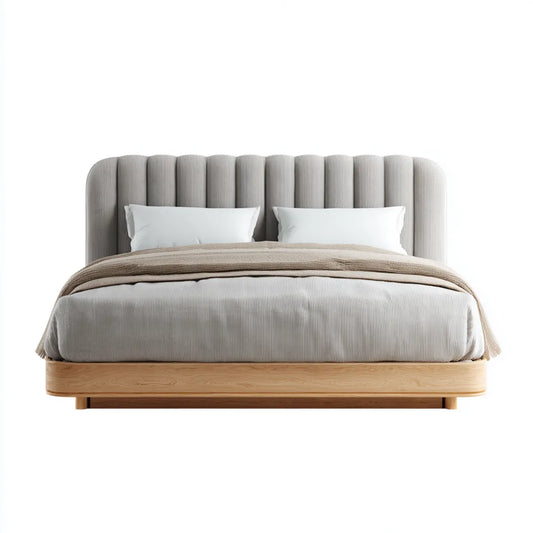 Polsterbett Doppelbett Hellgrau 180 x 200 cm mit Polyesterbezug Massivholzrahmen und abgerundetem Kopfteil