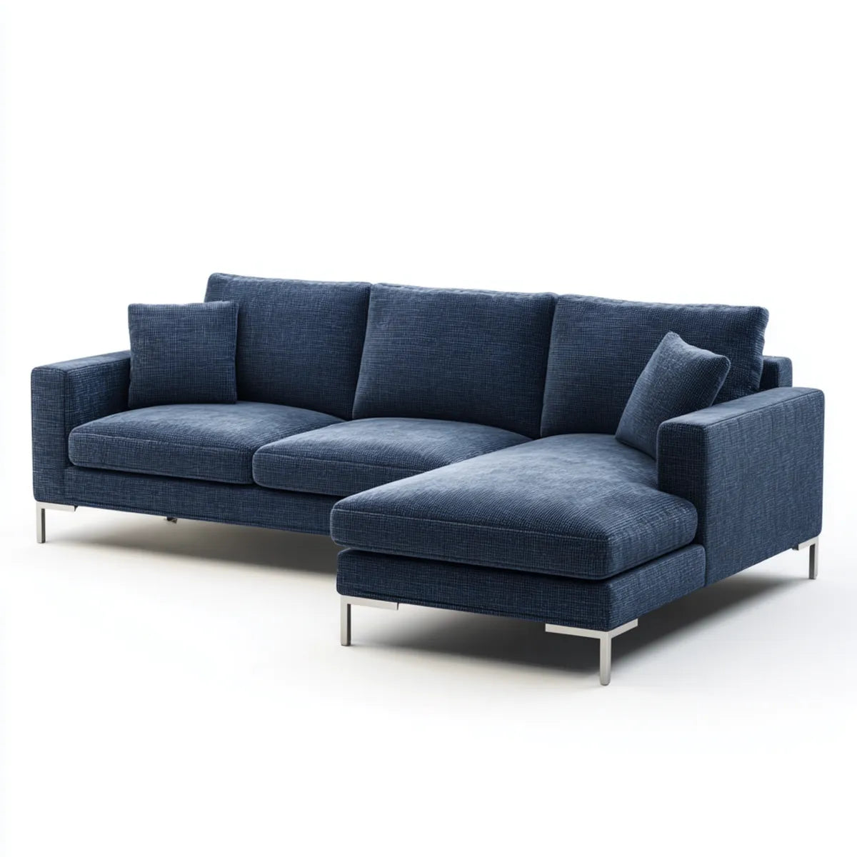 Ecksofa mit Recamiere rechts Dunkelblau 260 x 160 x 85 cm Polyester Webstoff Edelstahlfüße L-Form