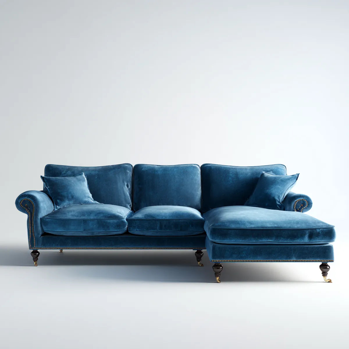 Ecksofa mit Recamiere rechts Dunkelblau Polyestersamt L-Form 275 x 165 x 88 cm