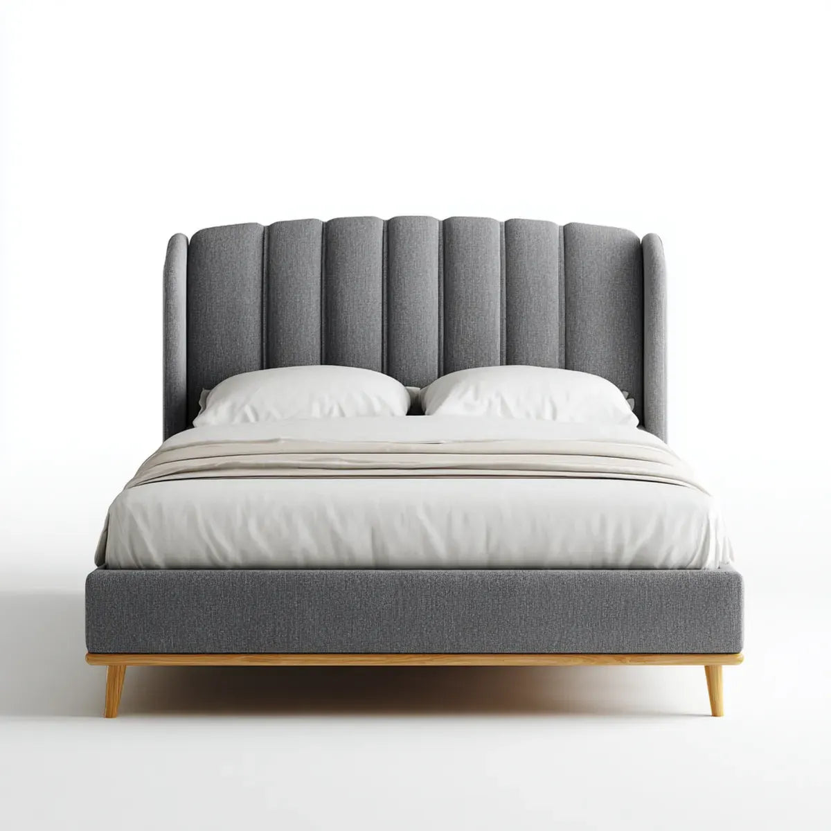 Polsterbett Doppelbett 180 x 200 cm Grau mit Polyesterbezug und Massivholzfüßen