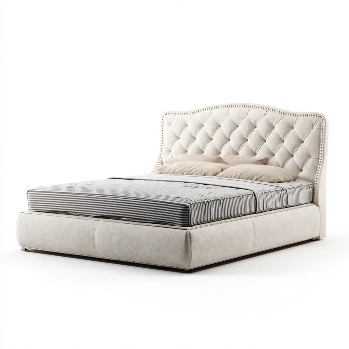 Polsterbett Doppelbett Creme 180 x 200 cm mit Polyester-Samtbezug und geschwungenem Kopfteil