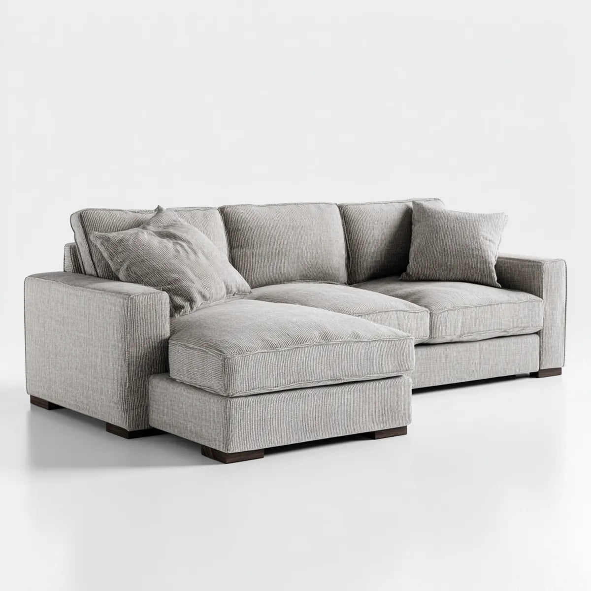 Ecksofa mit Ottomane links Hellgrau 250 x 160 cm Cordbezug Polyester rechteckig