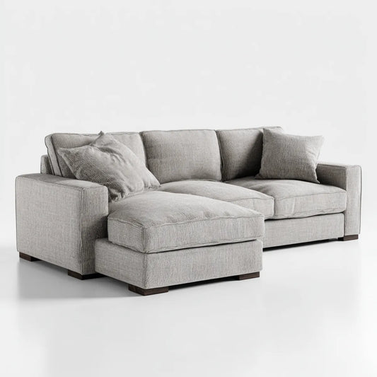 Ecksofa mit Ottomane links Hellgrau 250 x 160 cm Cordbezug Polyester rechteckig