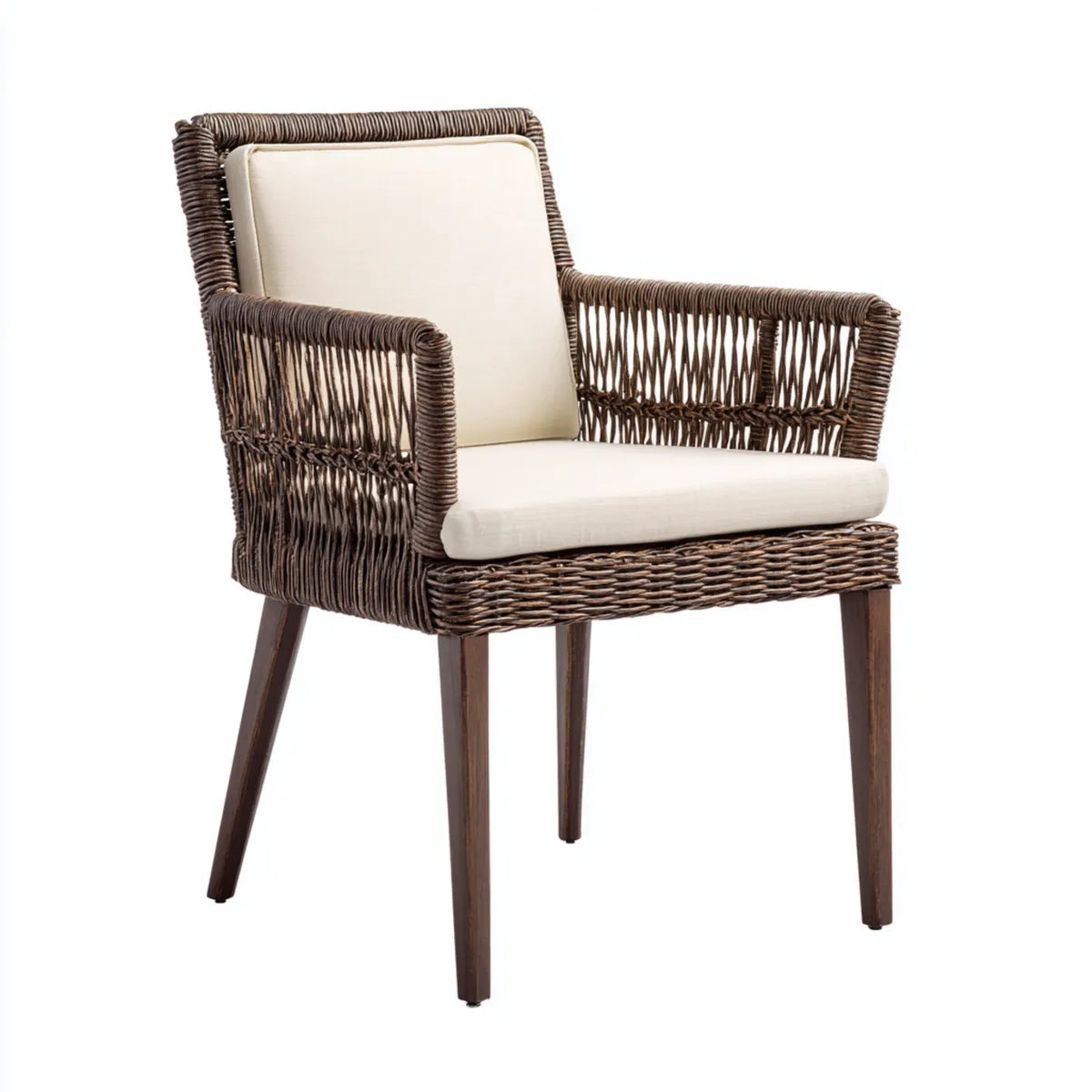 Rattansessel Braun Creme mit Polyester-Sitzkissen rechteckig 62 x 65 x 86 cm