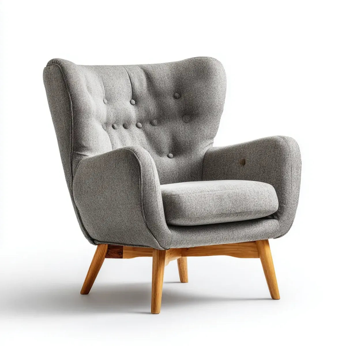 Ohrensessel Grau aus Polyester mit Massivholzbeinen in geschwungener Form 78 x 85 x 105 cm