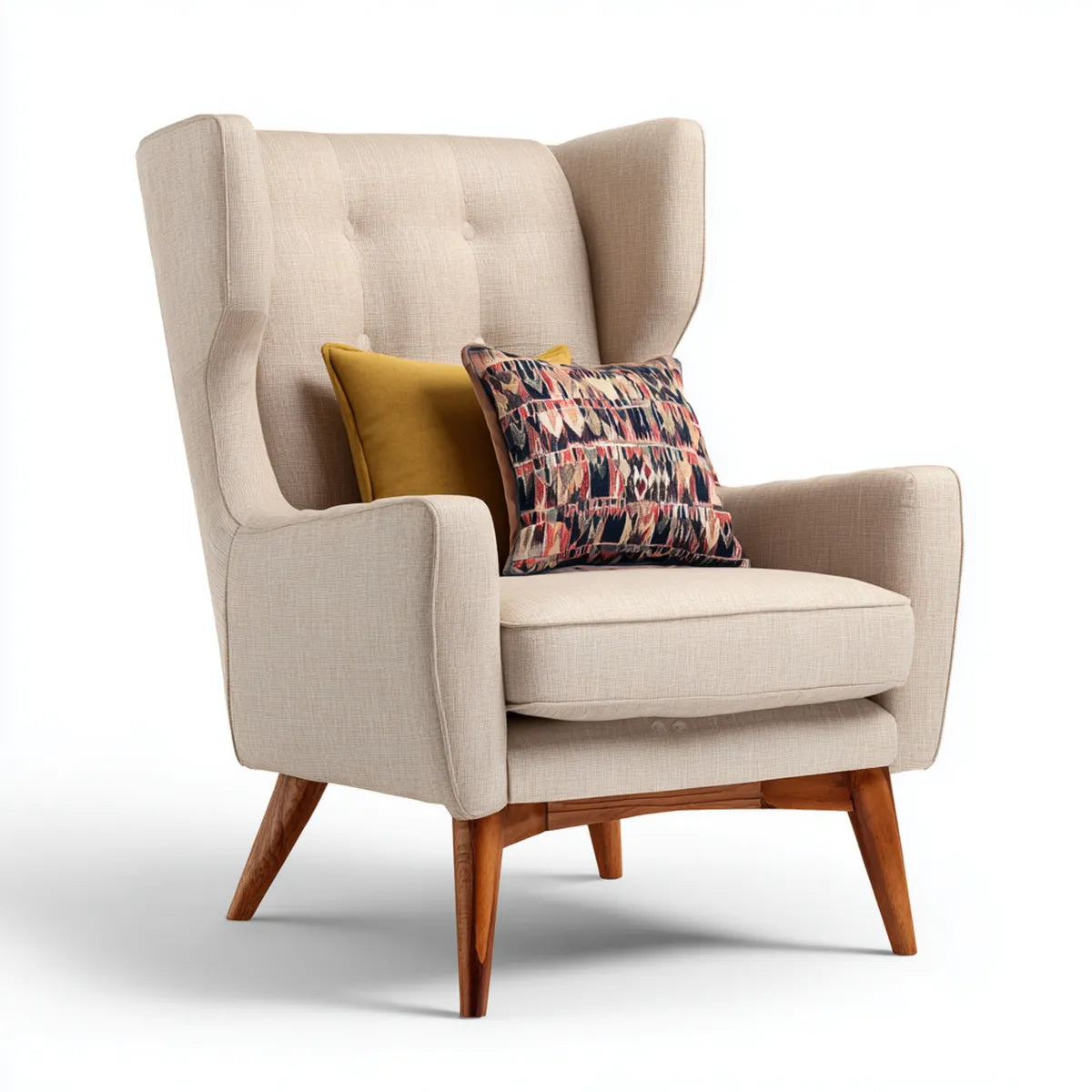 Ohrensessel Beige 85 x 90 x 105 cm mit Polyesterbezug und Massivholzfüßen