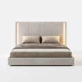 Polsterbett Doppelbett Beige 180 x 200 cm Polyester-Samt Rechteckig mit LED-Beleuchtung