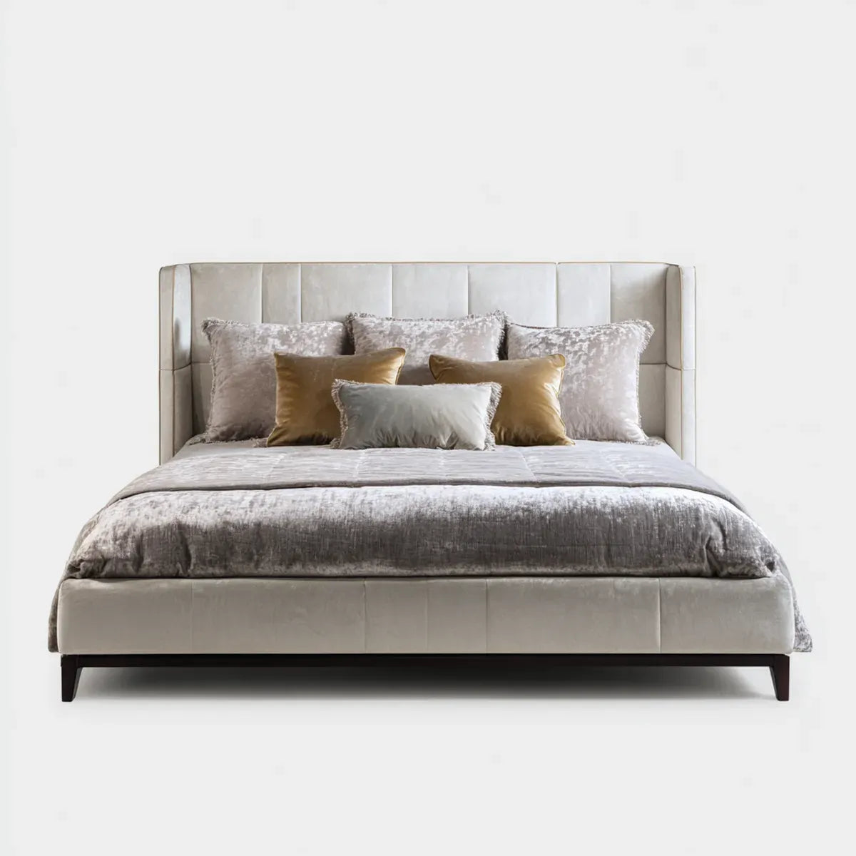 Polsterbett Doppelbett Creme 180 x 200 cm Polyester-Samt Rechteckig