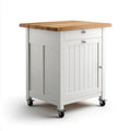 Küchenwagen mit Schublade und Schrank Weiß Natur 60 x 45 x 90 cm MDF Gummibaum Massivholz rechteckig