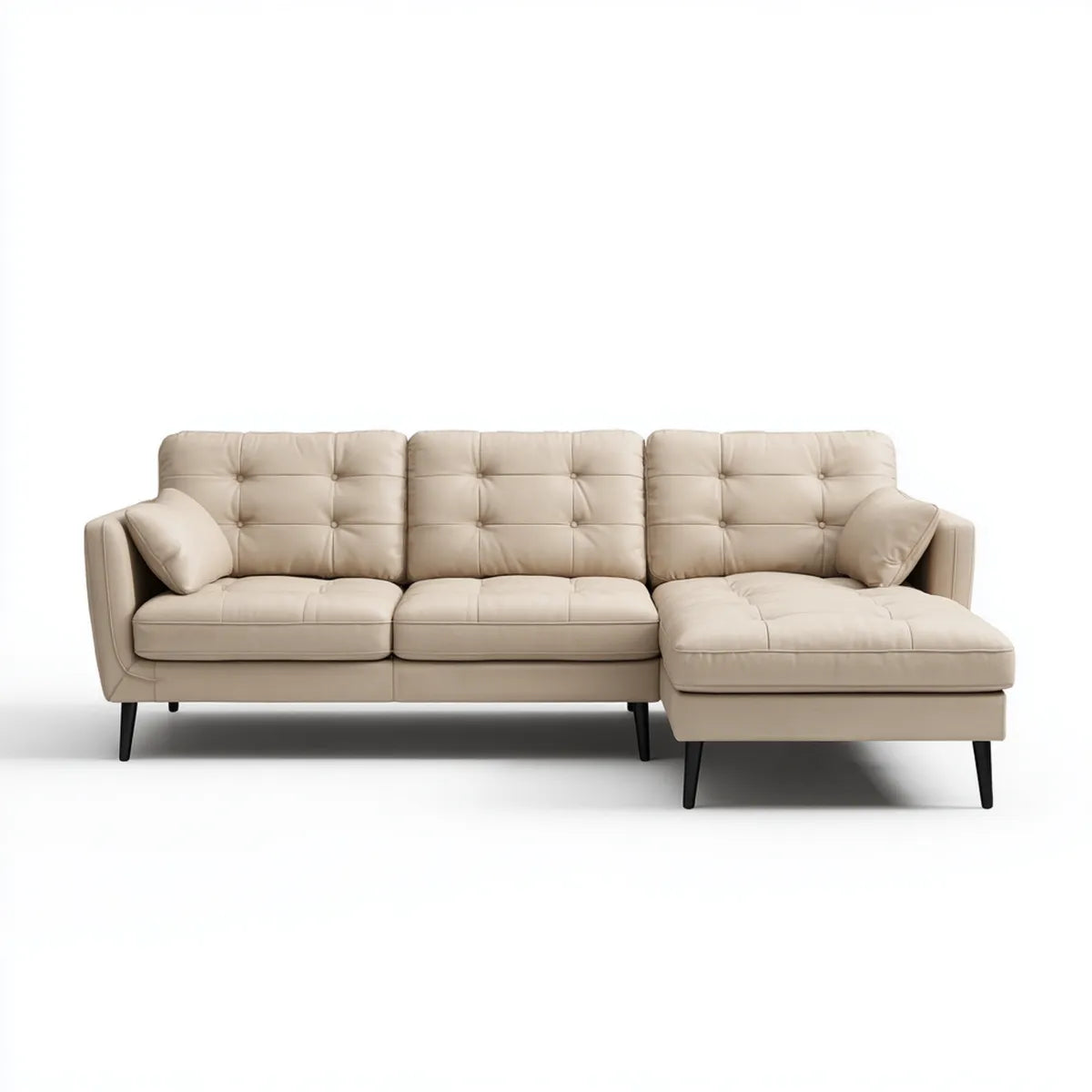 Ecksofa mit Recamiere rechts Beige 260 x 160 cm PU-Kunstleder L-Form