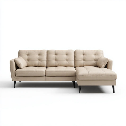 Ecksofa mit Recamiere rechts Beige 260 x 160 cm PU-Kunstleder L-Form
