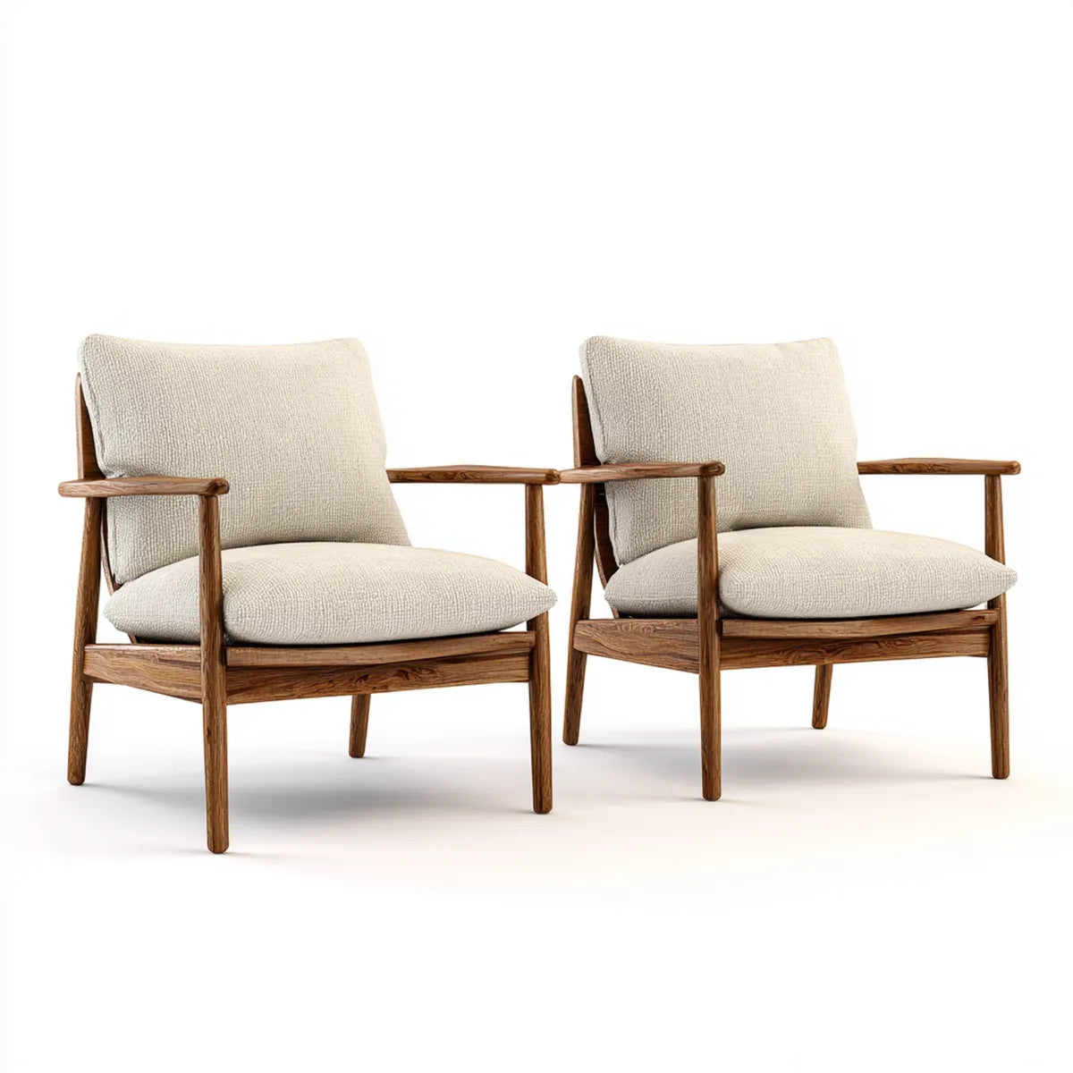 2er Set Loungesessel Beige 68 x 78 x 80 cm mit Massivholzgestell und Polyesterbezug